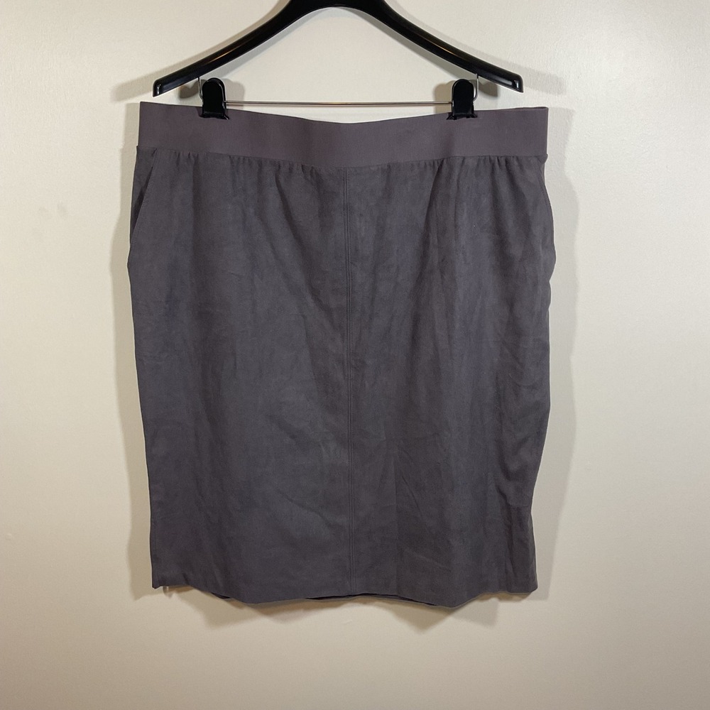 LOGO Lori Goldstein Gray Faux Suede Pull On Skirt XL Pockets QVC Minimalist